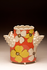 Image of the porcelain paper clay work Orange Floral Block by Jerry L. Bennett.